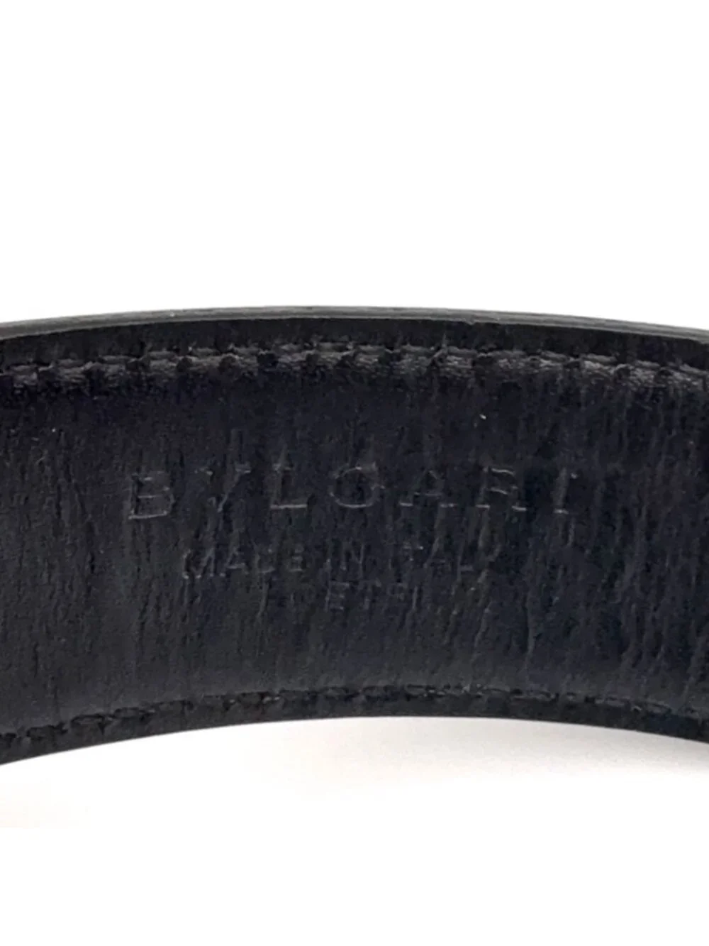Bvlgari Square Buckle Leather Black Belt Silver